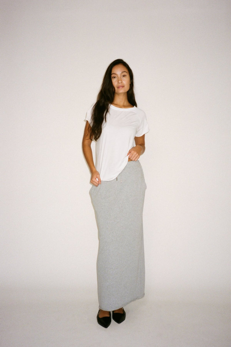 Hanni - Light stretch long skirt I Grey melange