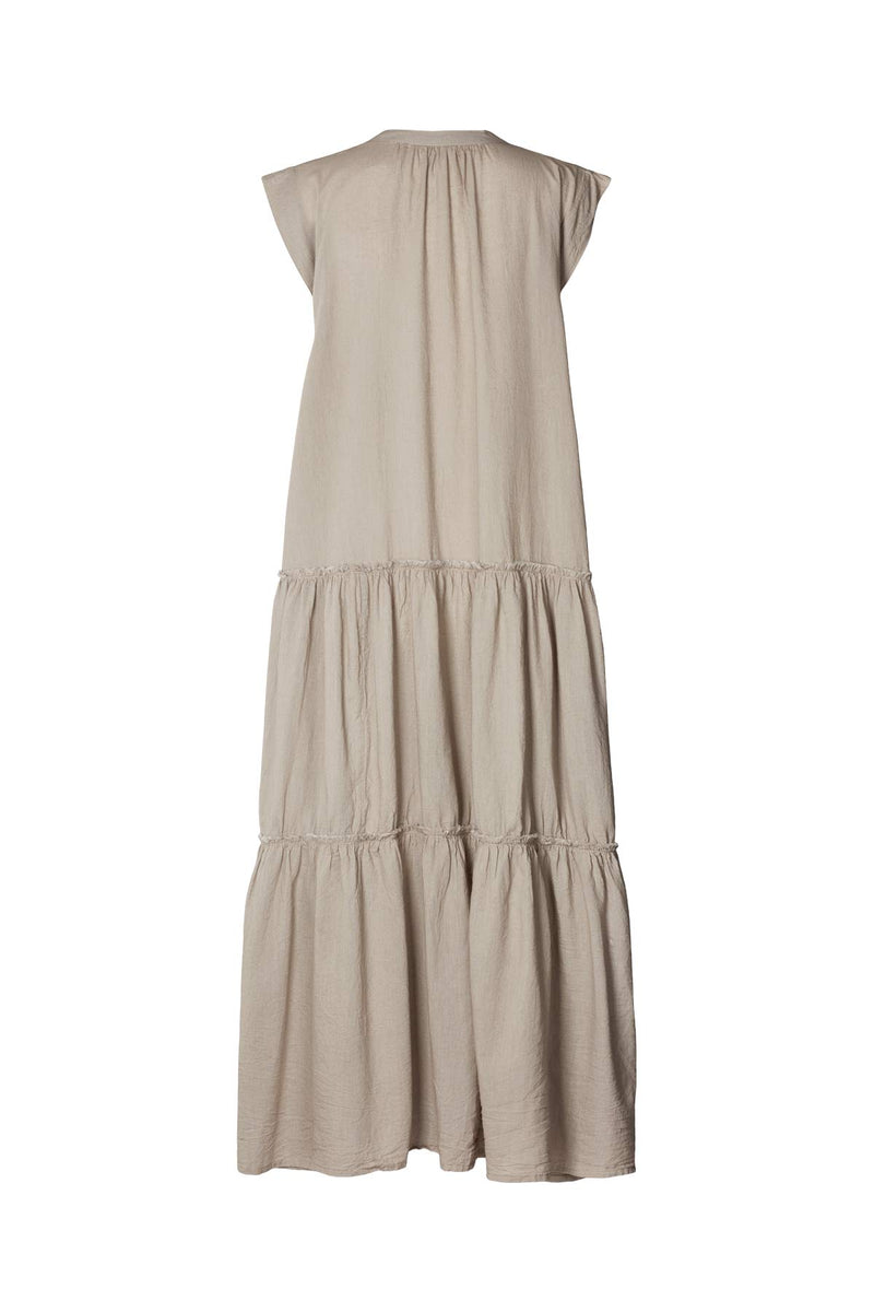 Lorita - Cotton tiered long dress I Pearl grey