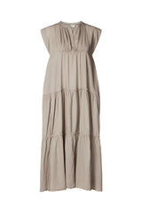 Lorita - Cotton tiered long dress I Pearl grey