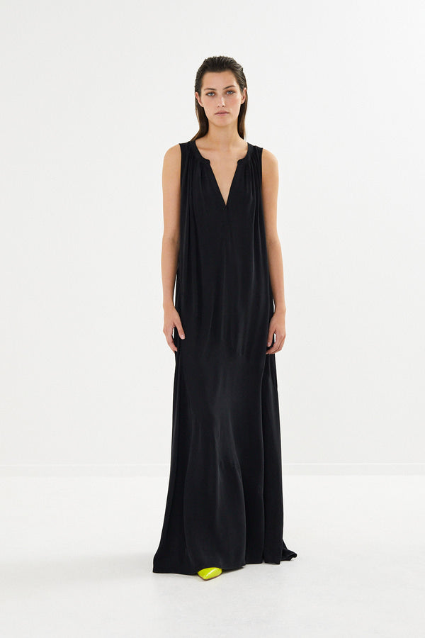 Chili - Sandwashed long placket dress I Black