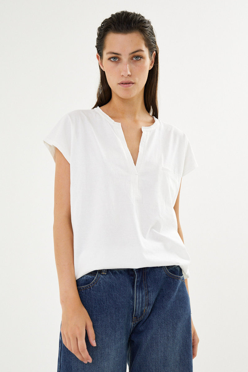 Blanca - Vintage cotton cap sleeve top I Chalk