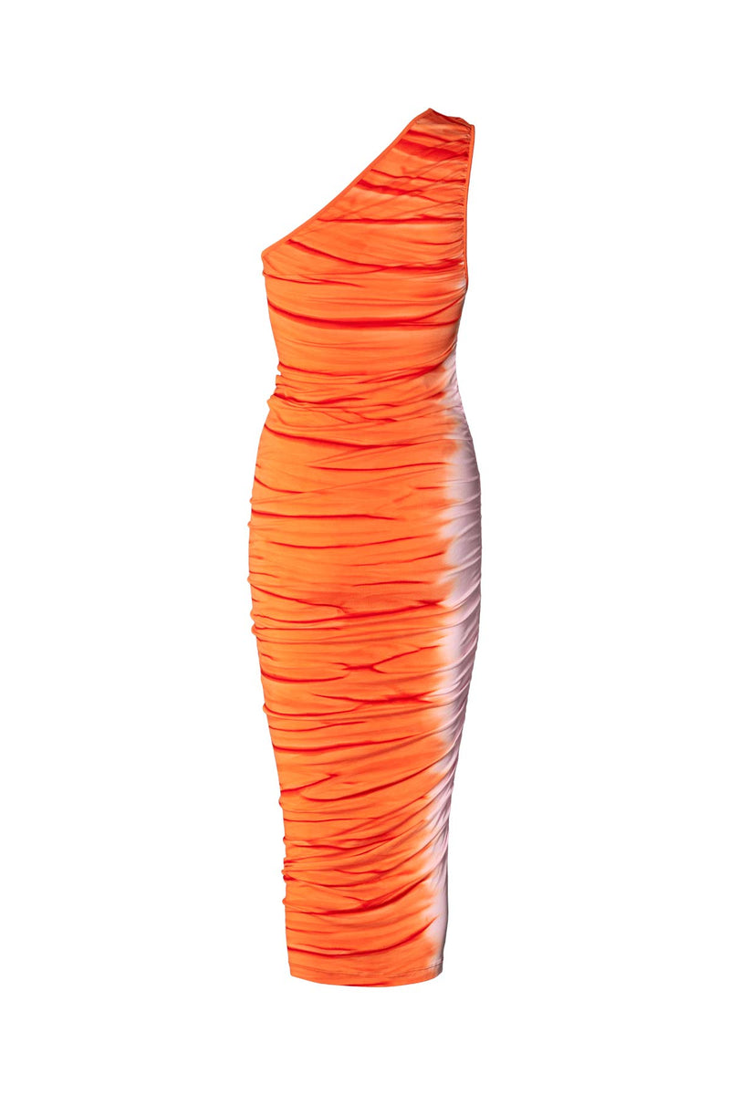 Lua - Tidal one shoulder dress I Orange combo