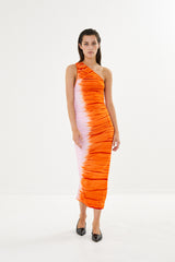 Lua - Tidal one shoulder dress I Orange combo