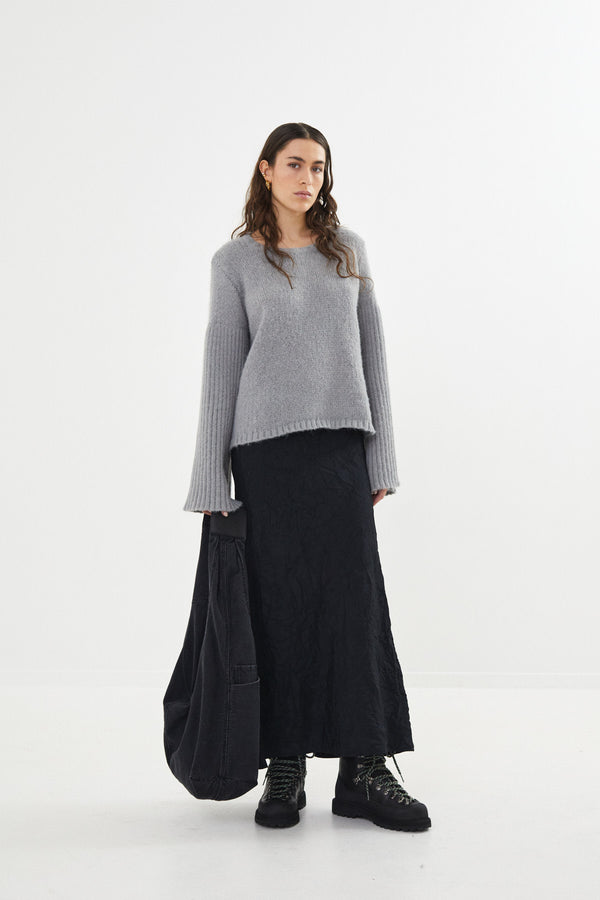 Emiko - Dual knit rib sleeve sweater I Light grey