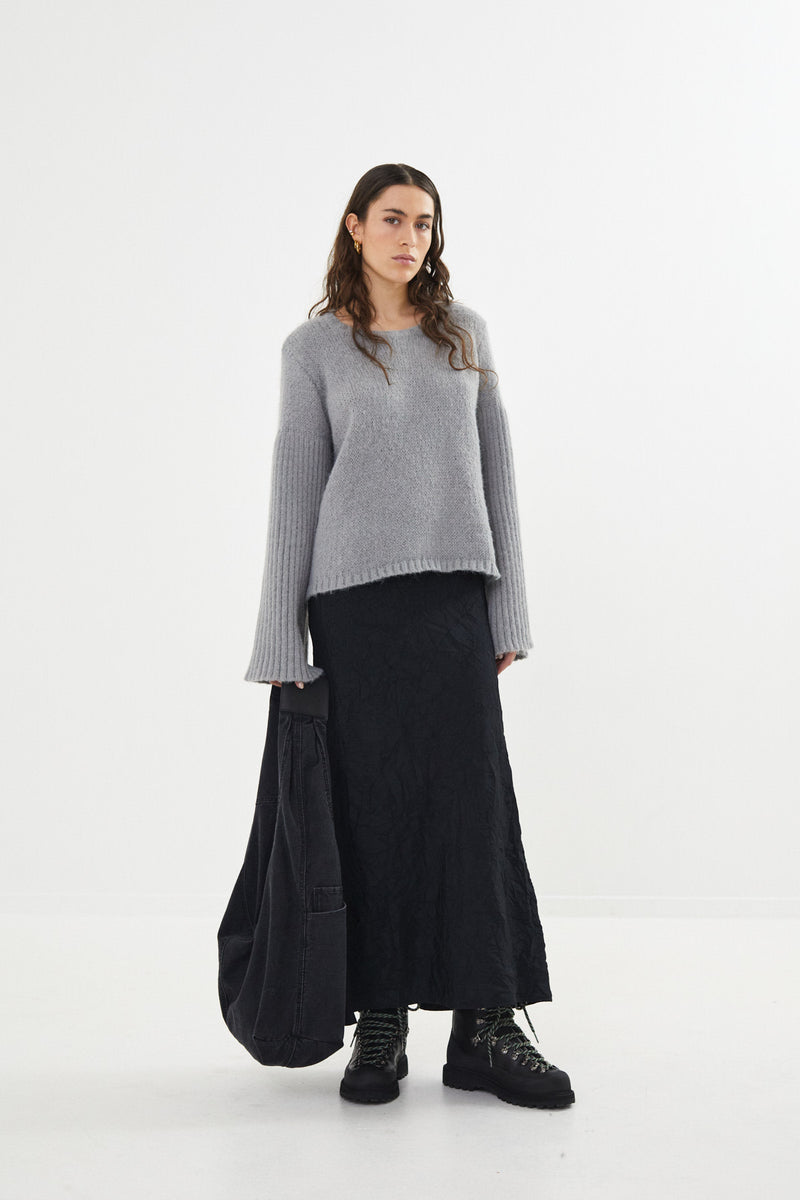 Emiko - Dual knit rib sleeve sweater I Light grey