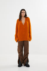 Leonida - Pilling knit V neck sweater I Russet orange