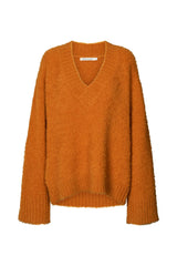 Leonida - Pilling knit V neck sweater I Russet orange