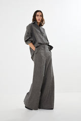 Inja - Mini check wide leg pants I Coffee check