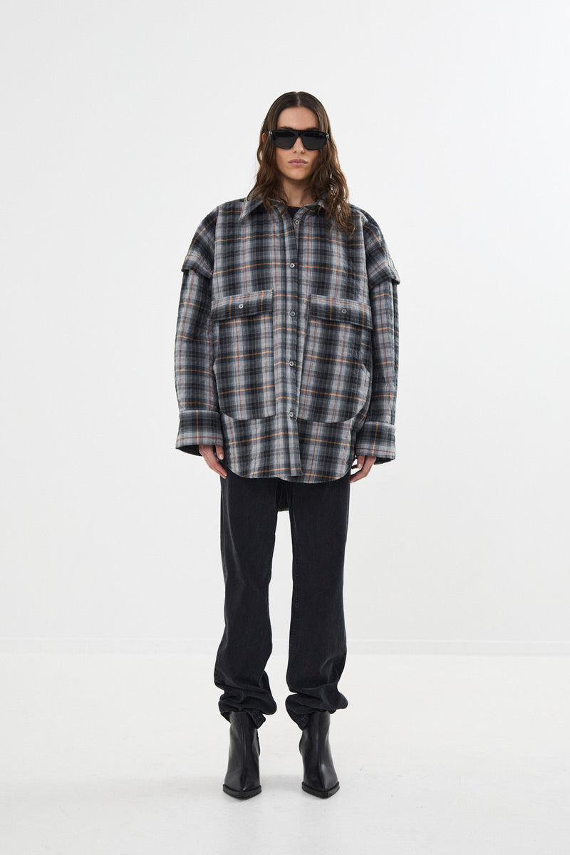 Sevara - Check shirting padded jacket I Grey check