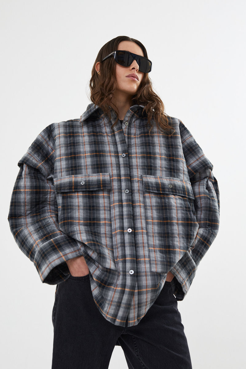 Sevara - Check shirting padded jacket I Grey check