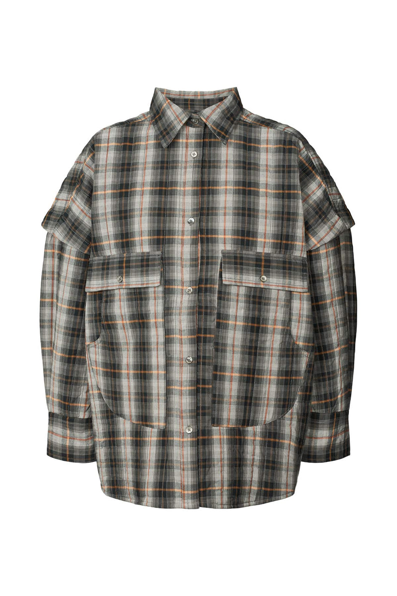 Sevara - Check shirting padded jacket I Grey check