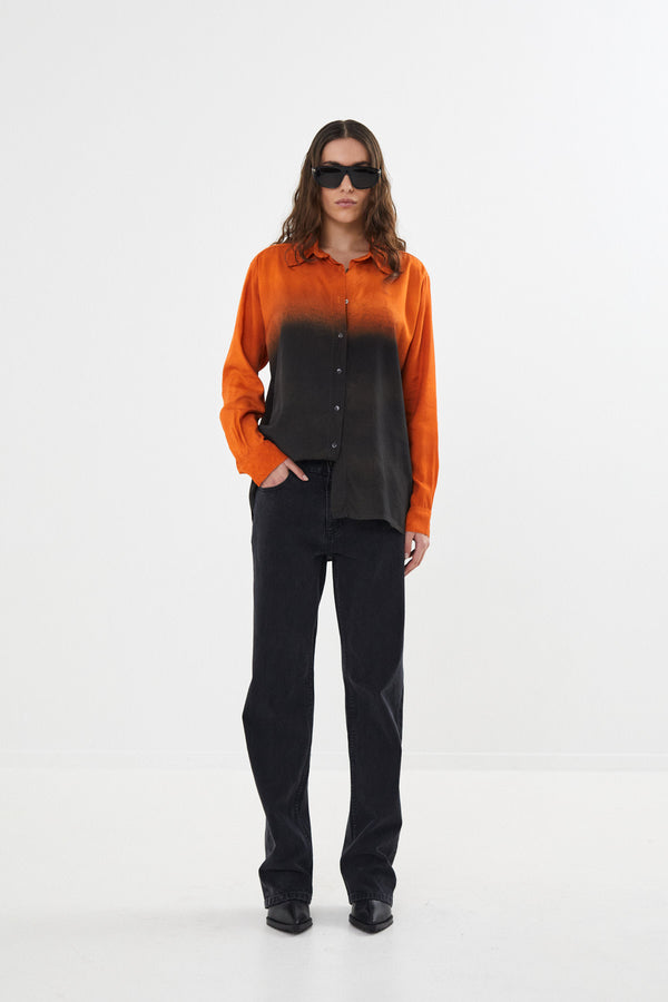 Graffiti mens shirt - Rosali I Burnt orange black combo