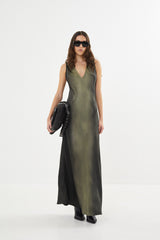 Venus - Graffiti bias dress wide strap I Olive charcoal combo