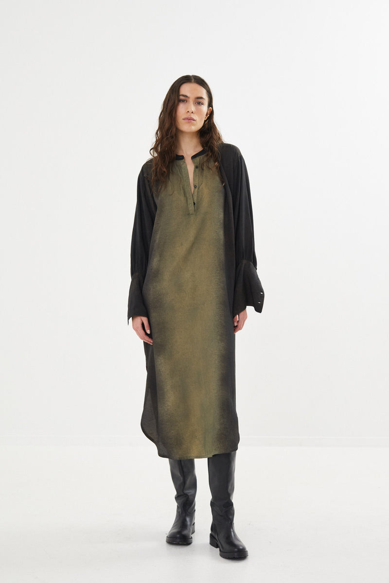 Amila - Graffiti shirt dress I Olive charcoal combo