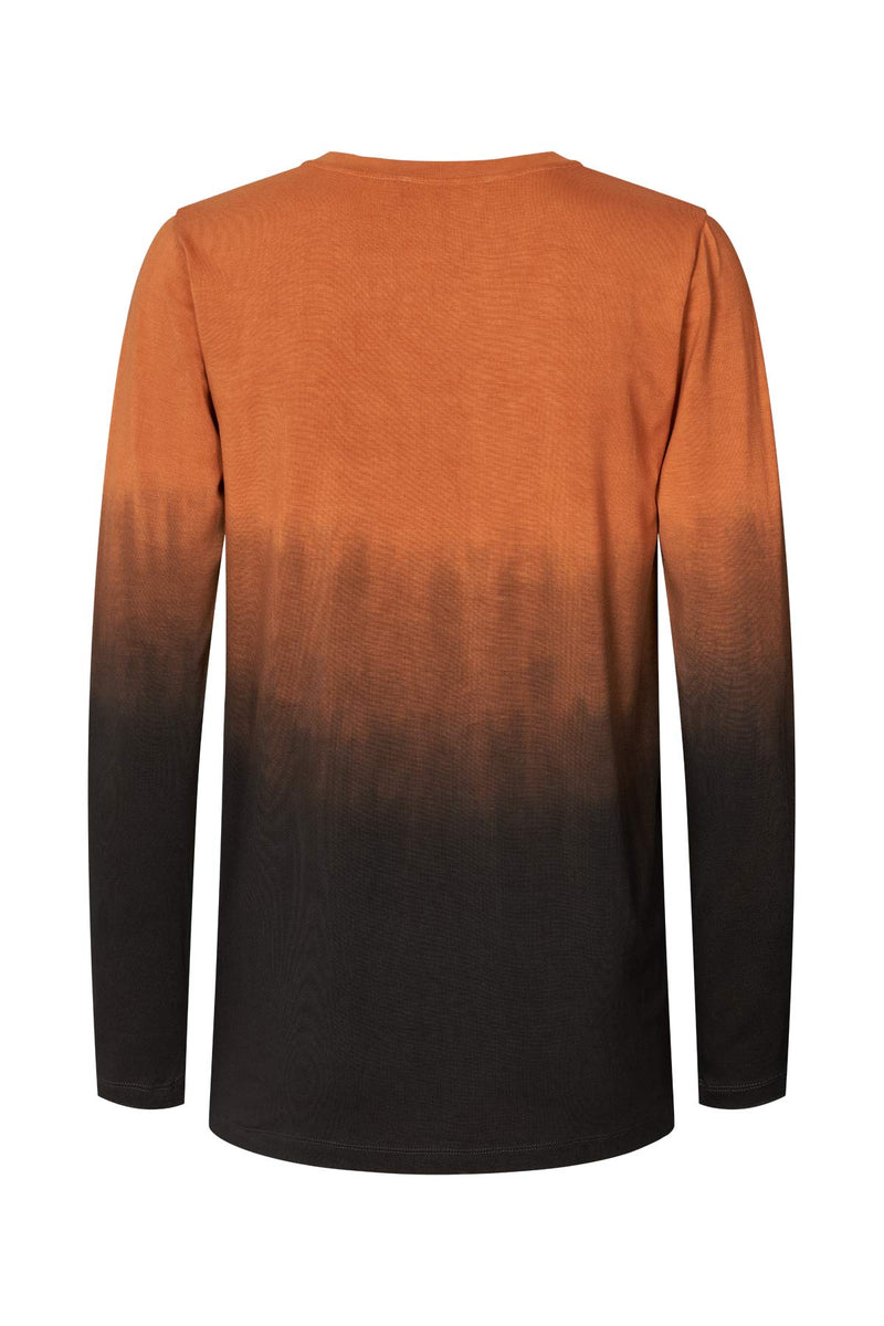 Flow long sleeve short t-shirt - Xenia I Burnt orange combo