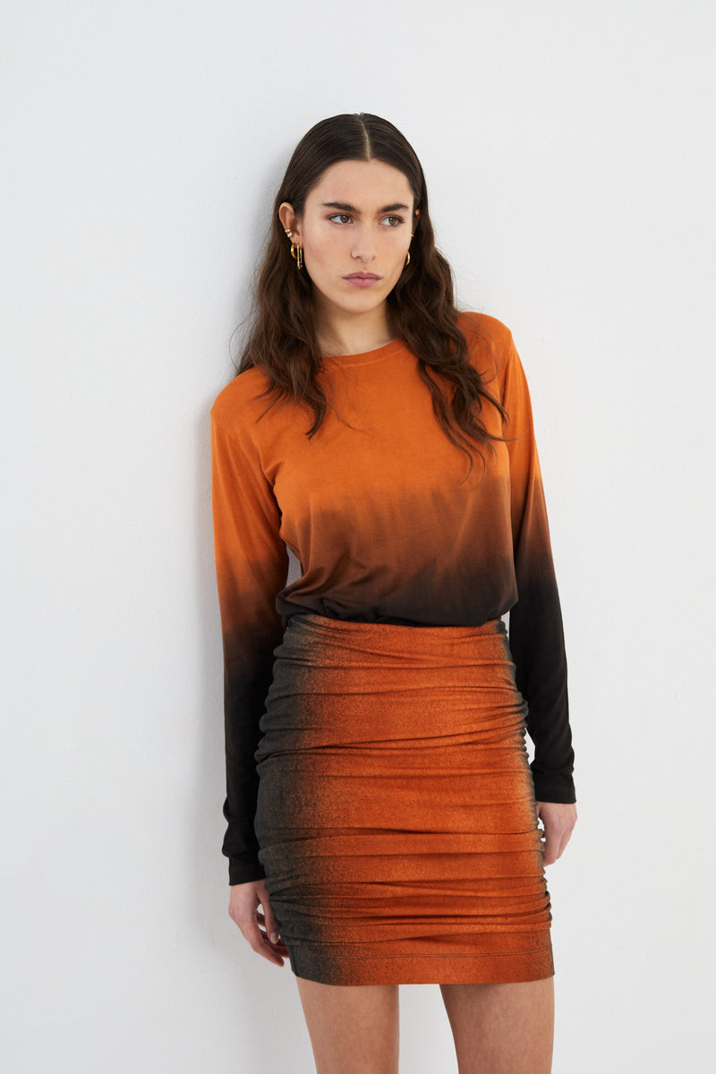 Flow long sleeve short t-shirt - Xenia I Burnt orange combo