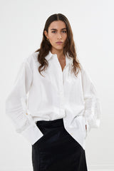 Lourdes - Poplin cuff detail shirt I White