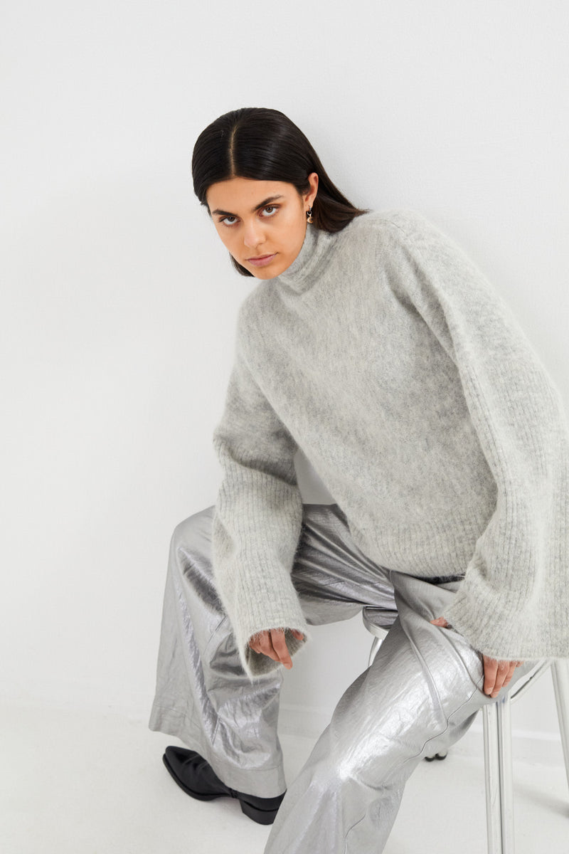 Hiam - Fluffy boxy sweater I Light grey melange