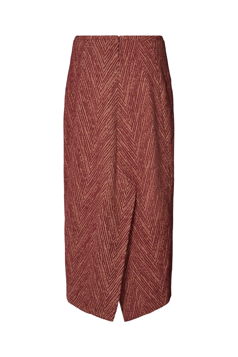 Luzie - Herringbone long skirt I Burgundy combo