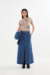 Henrike - Denim panelled skirt I Washed indigo