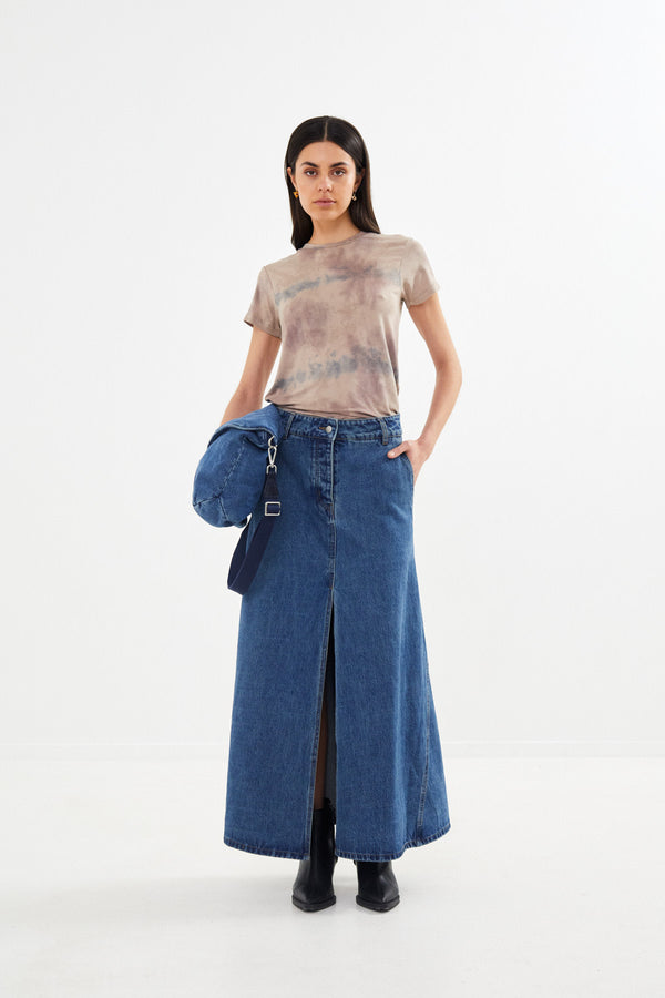 Henrike - Denim panelled skirt I Washed indigo