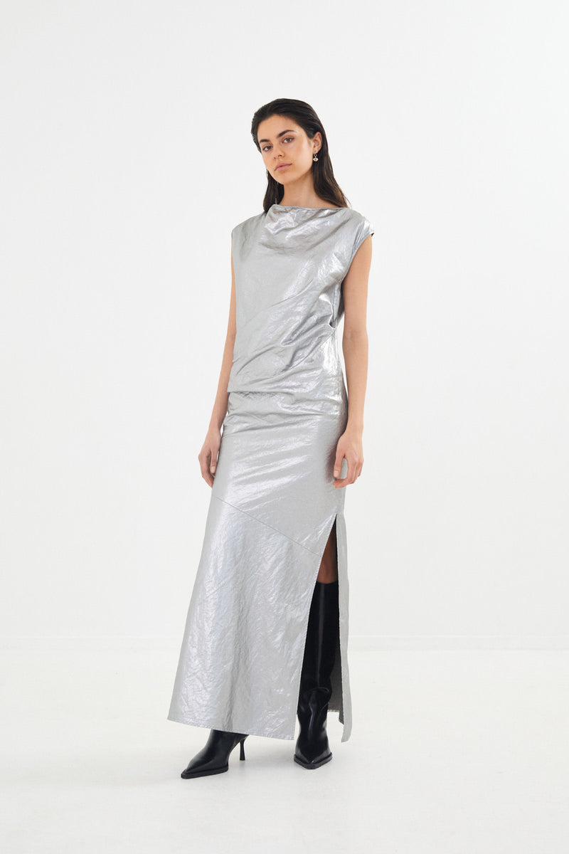 Jamal - Antique silver draped dress I Antique silver