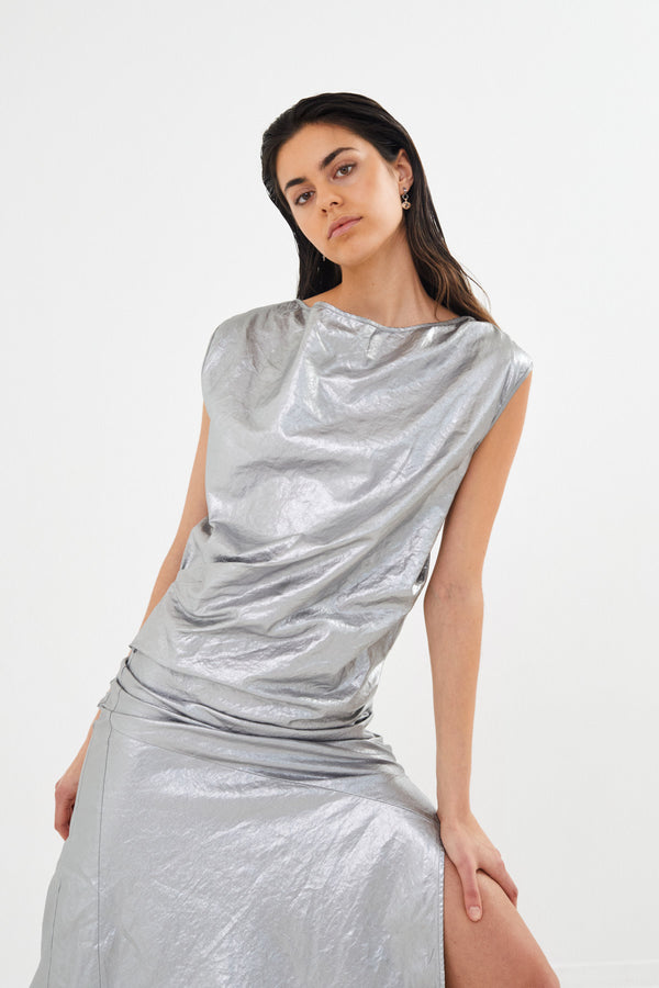 Jamal - Antique silver draped dress I Antique silver