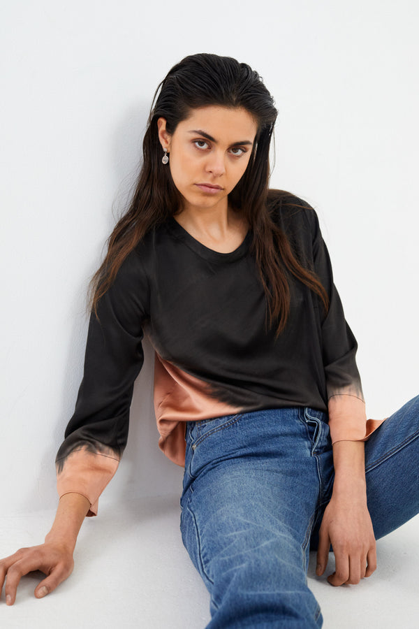 Coastal 3/4 sleeve top - Herta I Black peachy combo