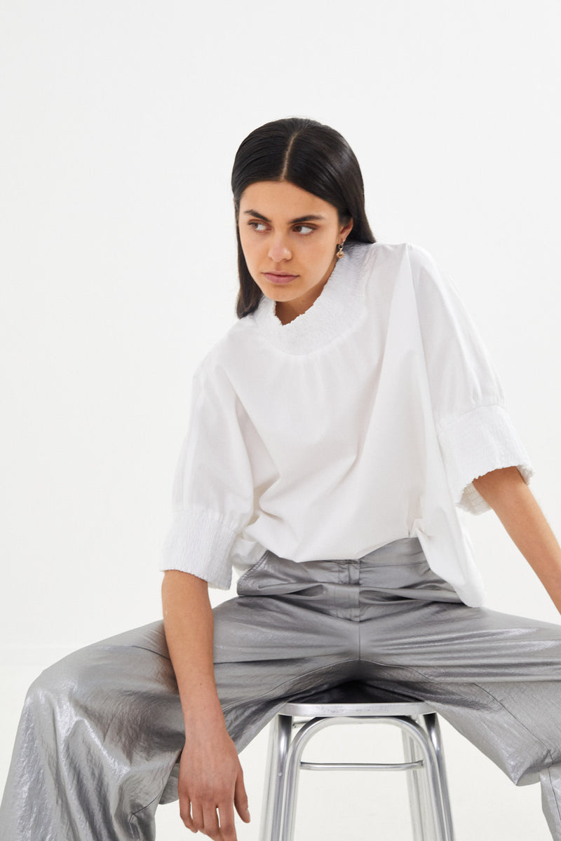 Oona - Poplin shirring blouse I White