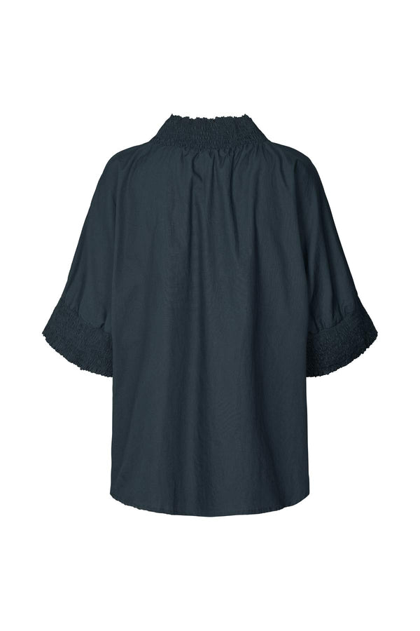 Oona - Poplin shirring blouse I Dark navy