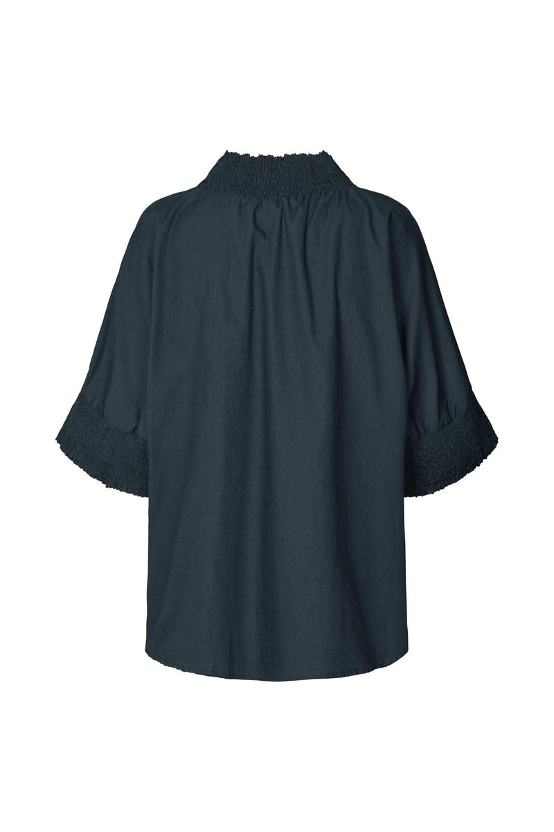 Oona - Poplin shirring blouse I Dark navy