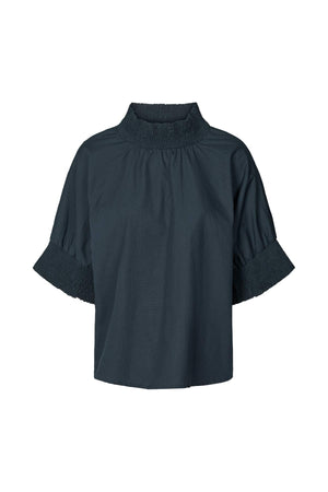 Oona - Poplin shirring blouse I Dark navy