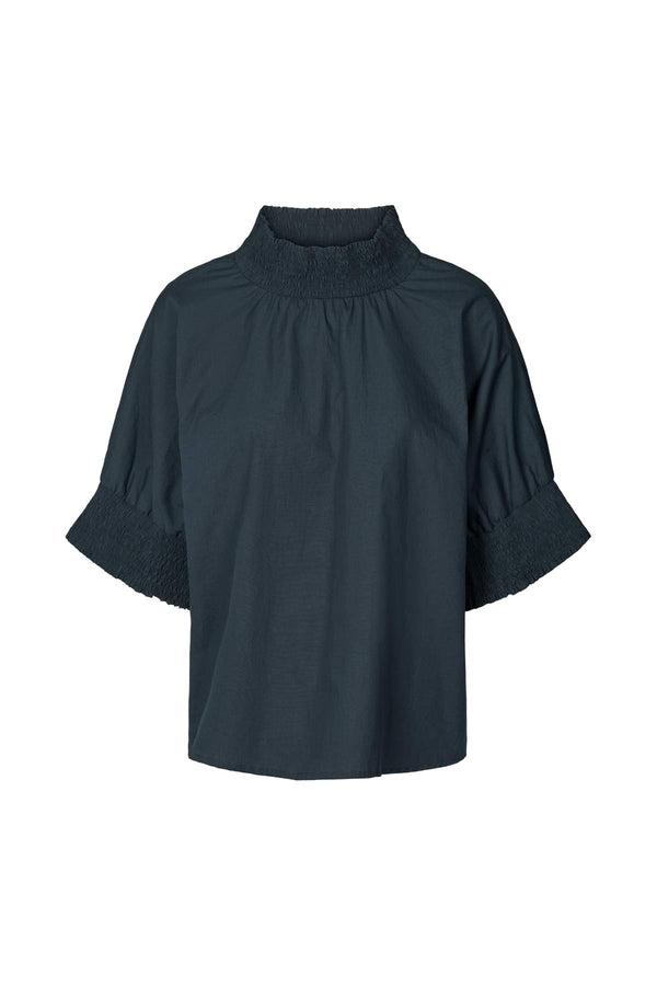 Oona - Poplin shirring blouse I Dark navy