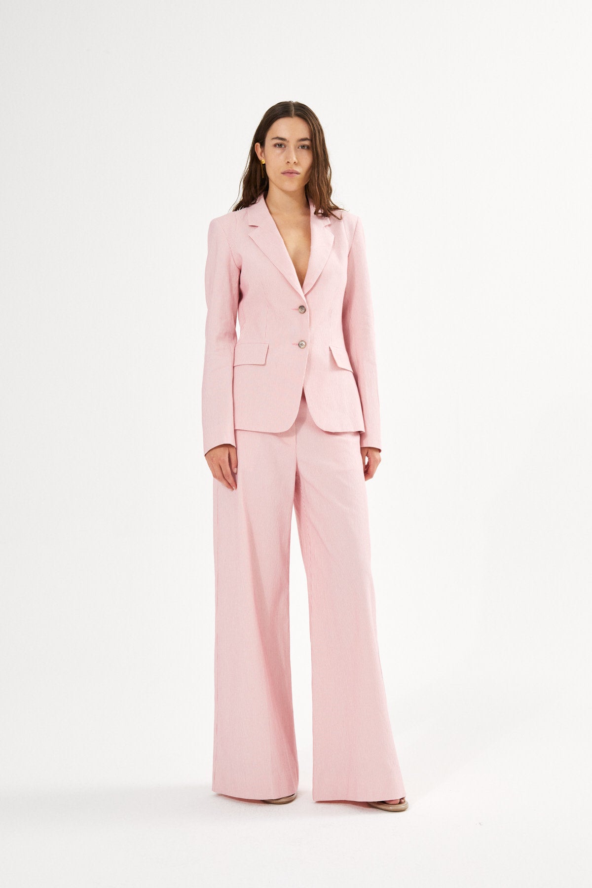 Zoe - Striped tailoring wide leg pants I Pink stripe