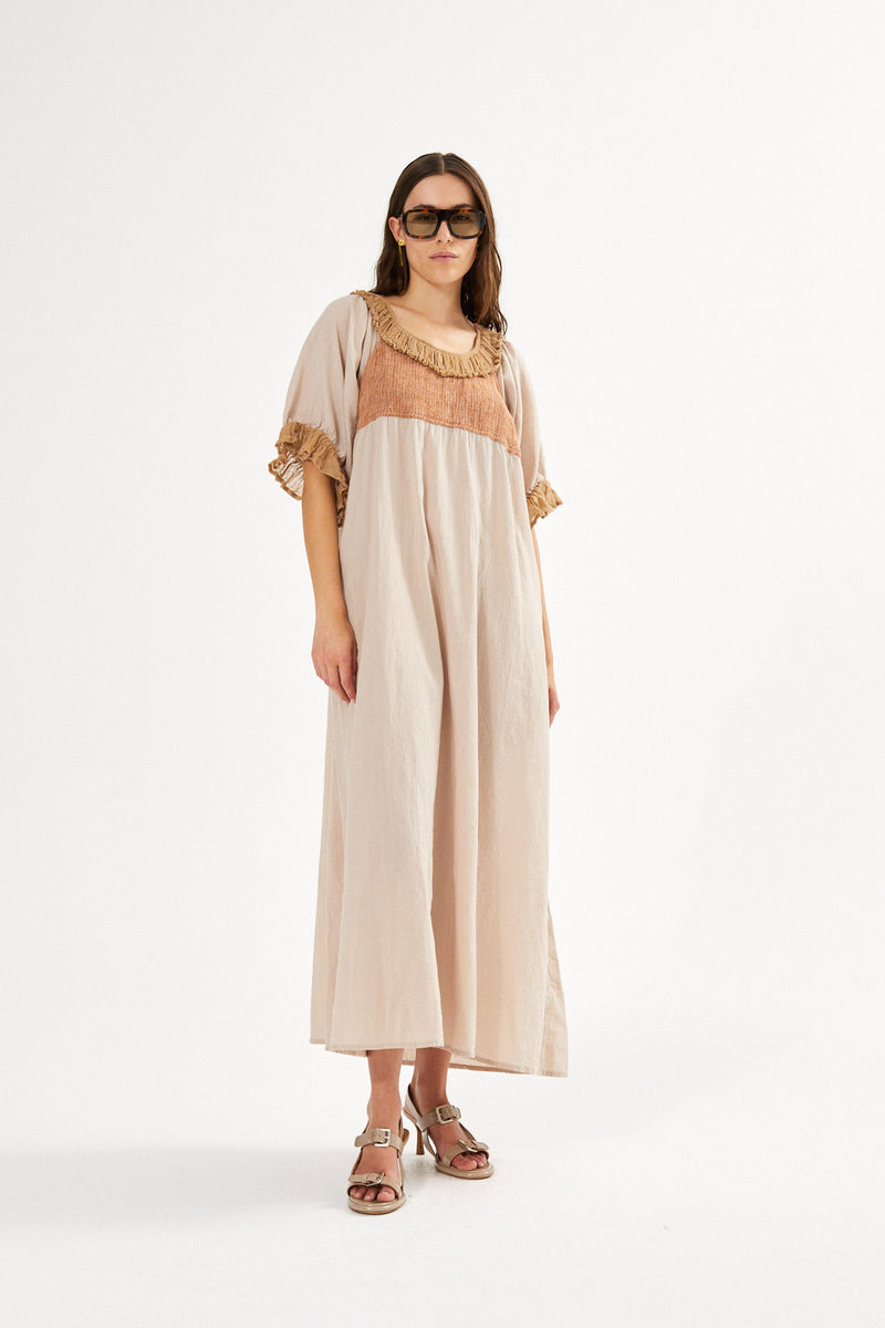 Dorothea - Cotton long angel dress I Caramel