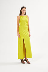 Pandora - Techno drape fitted dress I Acid yellow