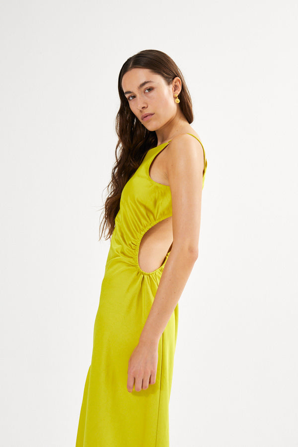 Pandora - Techno drape fitted dress I Acid yellow