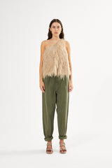 Raina - Canvas light pleat pant I Deep green