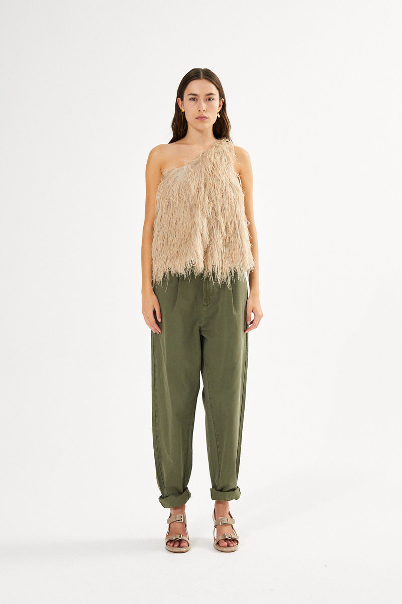 Raina - Canvas light pleat pant I Deep green