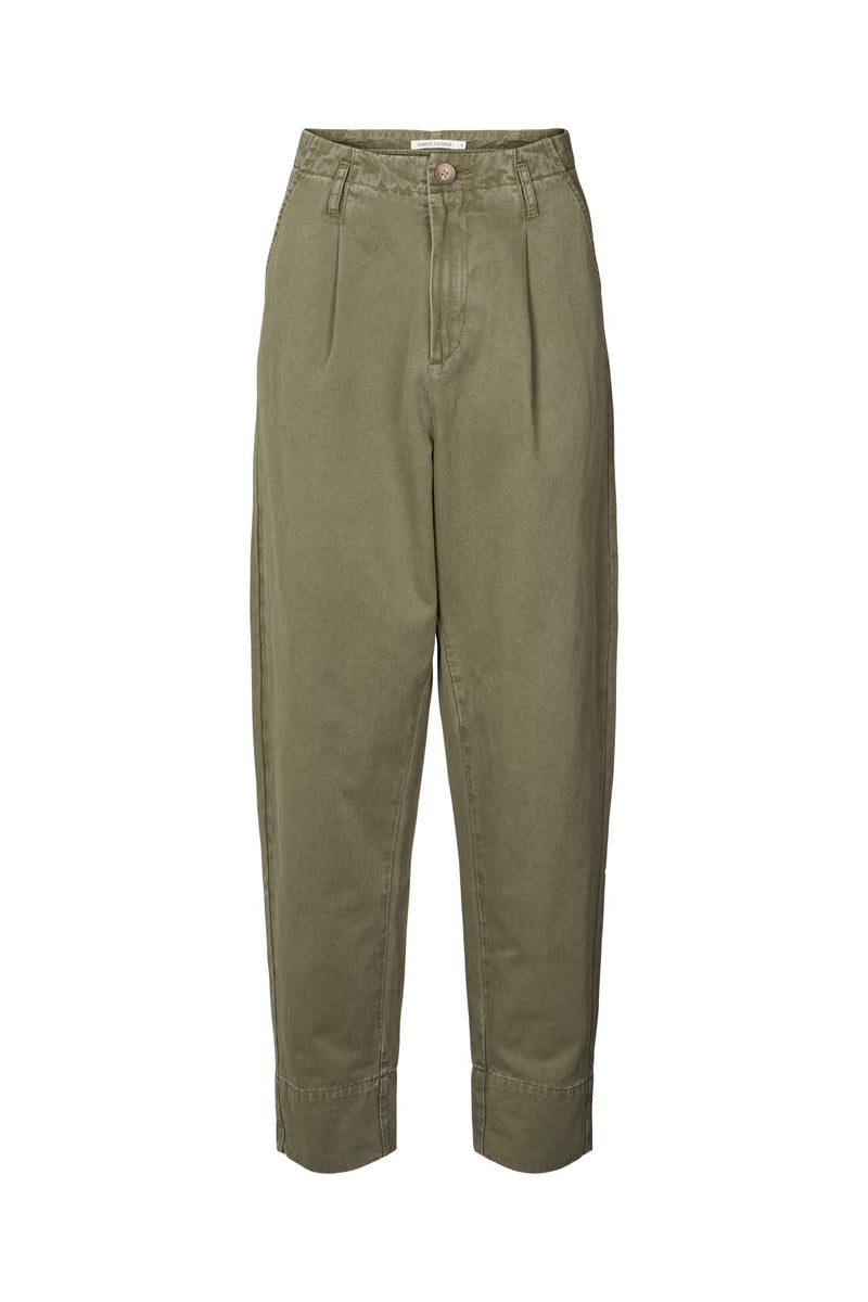 Raina - Canvas light pleat pant I Deep green