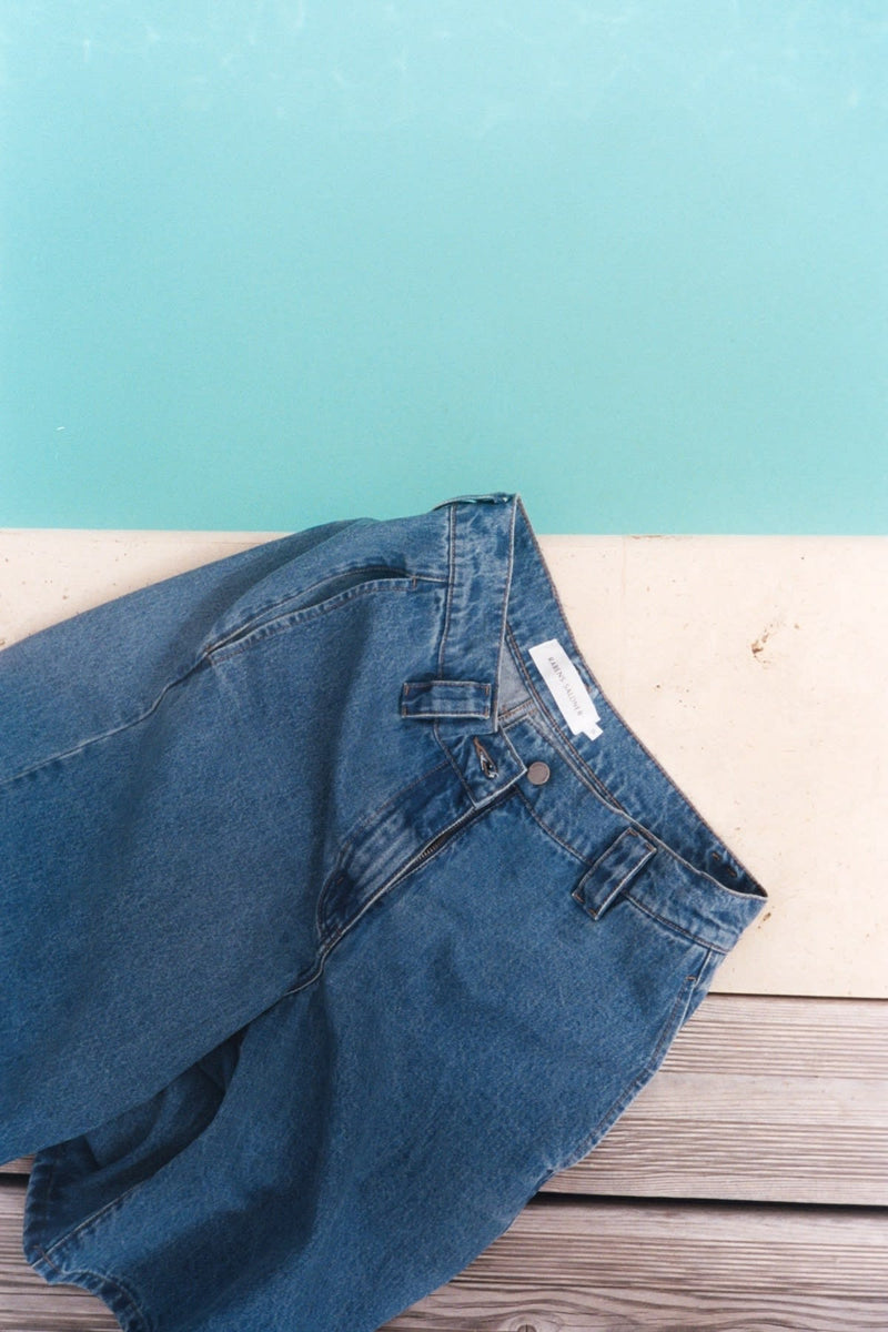 Raha - Denim wide shorts I Washed indigo