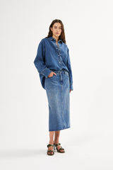 Ramone - Denim fitted skirt I Washed indigo