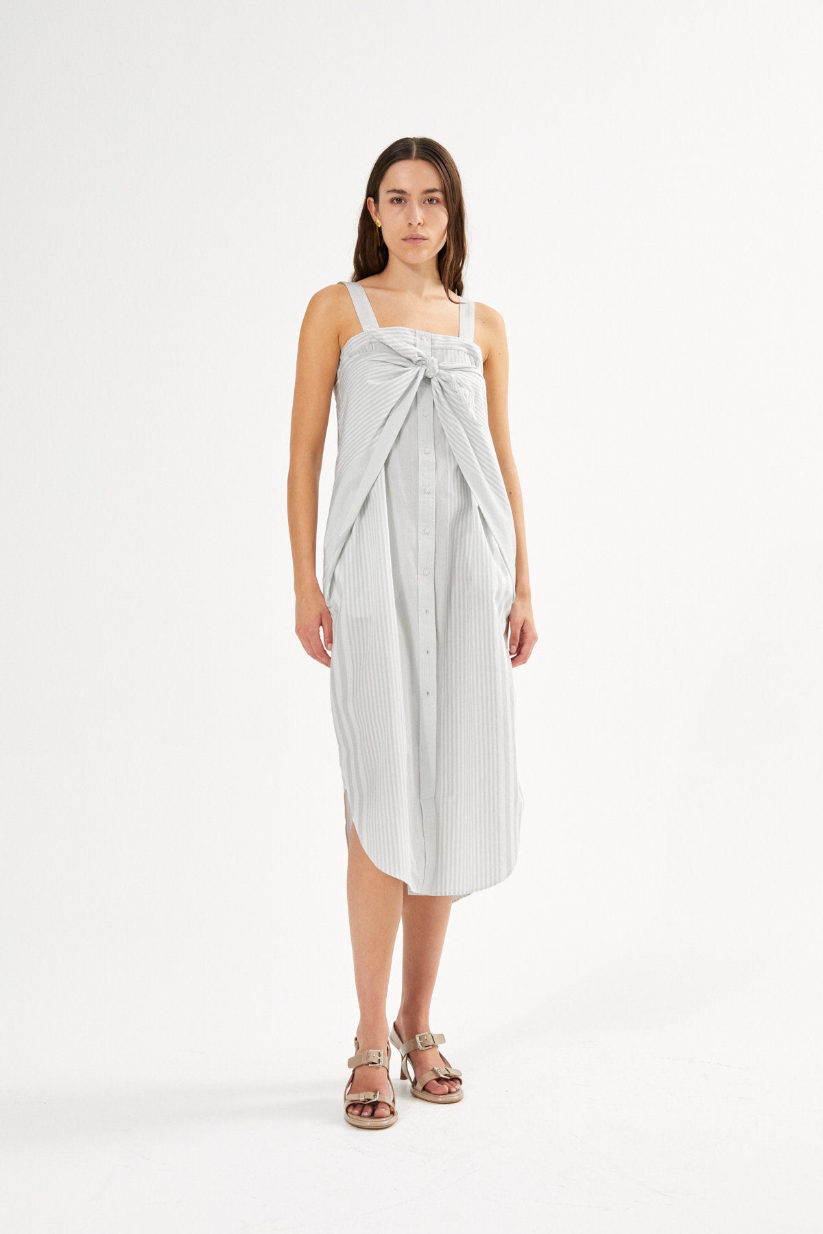 Medley stripe tie front dress - Bondie I Dirty chalk stripe