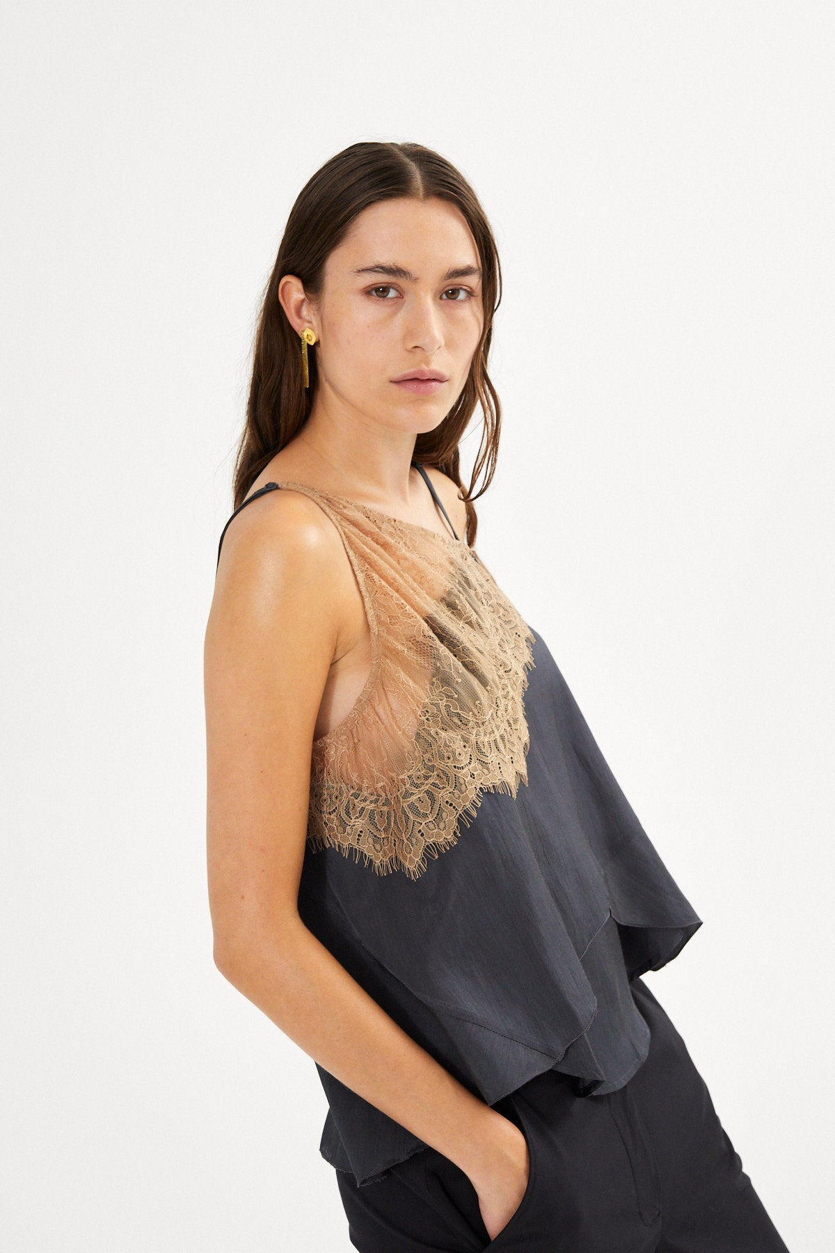 Blondie - Sheer lace camisole top I Dark shadow combo