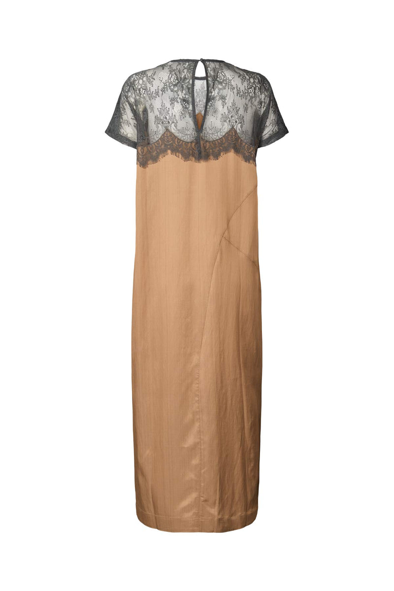 Botilla - Sheer lace t-shirt dress I Tobacco combo