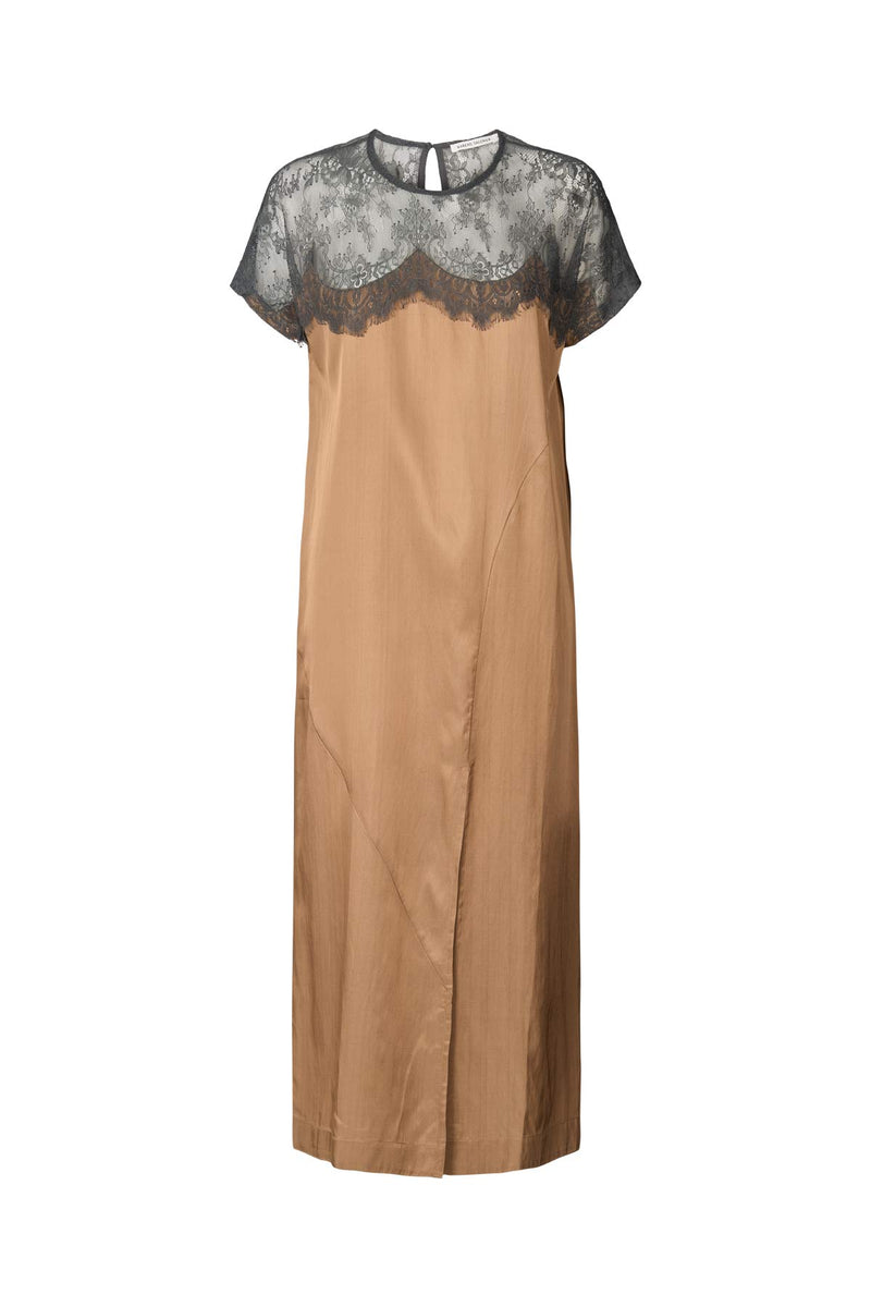 Botilla - Sheer lace t-shirt dress I Tobacco combo