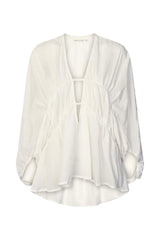 Corrie - Cotton voile deep V-neck top I White