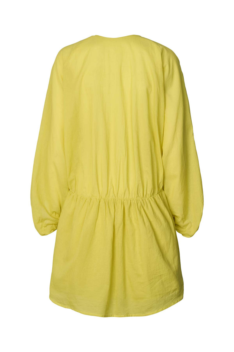 Corrina - Cotton voile deep V-neck dress I Acid yellow