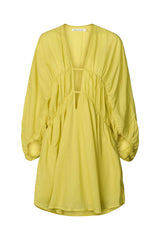 Corrina - Cotton voile deep V-neck dress I Acid yellow