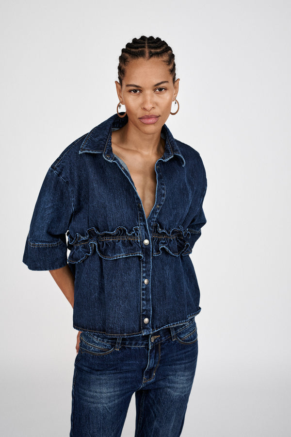 Paige - Denim shirt jacket I Dark washed indigo
